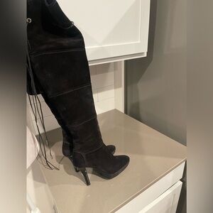 Tod’s suede thigh high heel boots